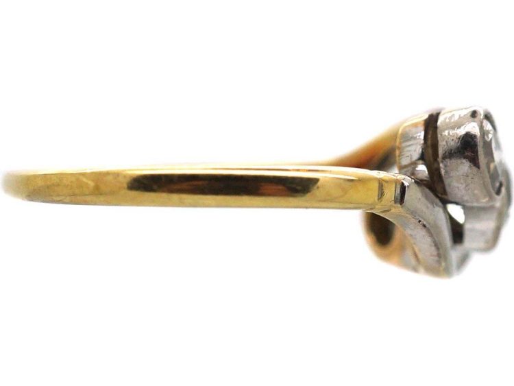 Edwardian 18ct Gold & Platinum Three Stone Diamond Crossover Ring