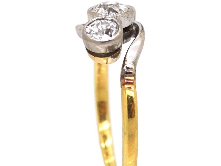 Edwardian 18ct Gold & Platinum Three Stone Diamond Crossover Ring
