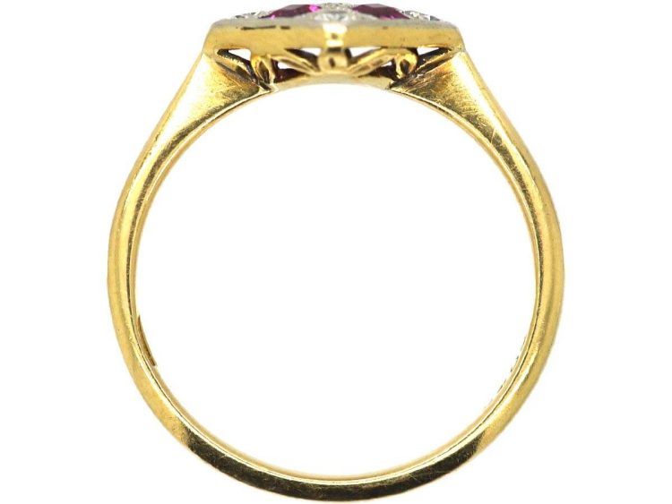 Art Deco 18ct Gold & Platinum Diamond Shaped Ring set with Rubies & Diamonds