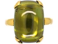 Modernist 18ct Gold Ring set with a Cabochon Cut Green Tourmaline