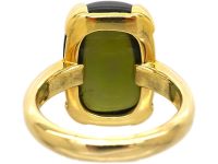 Modernist 18ct Gold Ring set with a Cabochon Cut Green Tourmaline