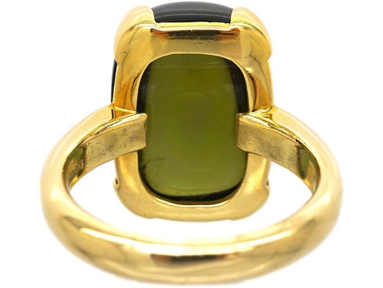 Modernist 18ct Gold Ring set with a Cabochon Cut Green Tourmaline