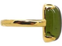 Modernist 18ct Gold Ring set with a Cabochon Cut Green Tourmaline