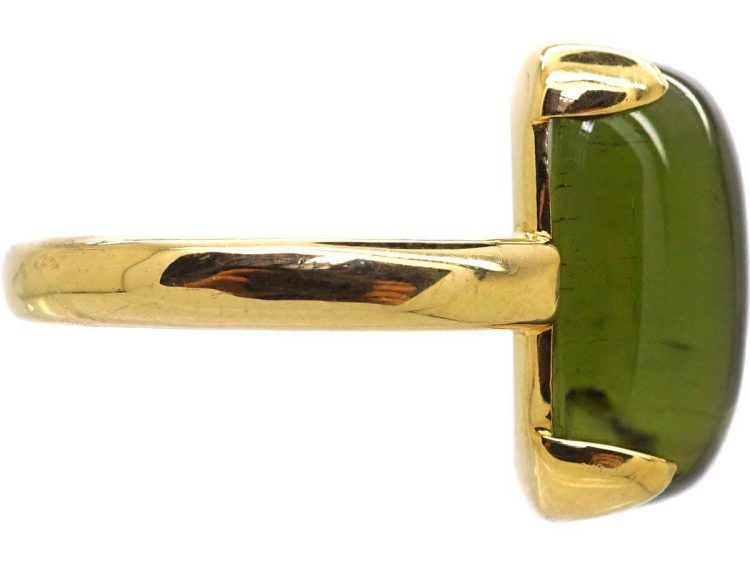 Modernist 18ct Gold Ring set with a Cabochon Cut Green Tourmaline