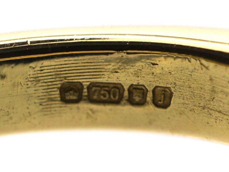 Modernist 18ct Gold Ring set with a Cabochon Cut Green Tourmaline