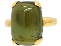 Modernist 18ct Gold Ring set with a Cabochon Cut Green Tourmaline