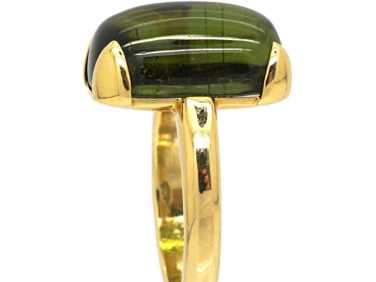 Modernist 18ct Gold Ring set with a Cabochon Cut Green Tourmaline