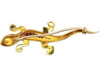 Edwardian 15ct Gold Lizard Brooch set with Rubies & Natural Split Pearls