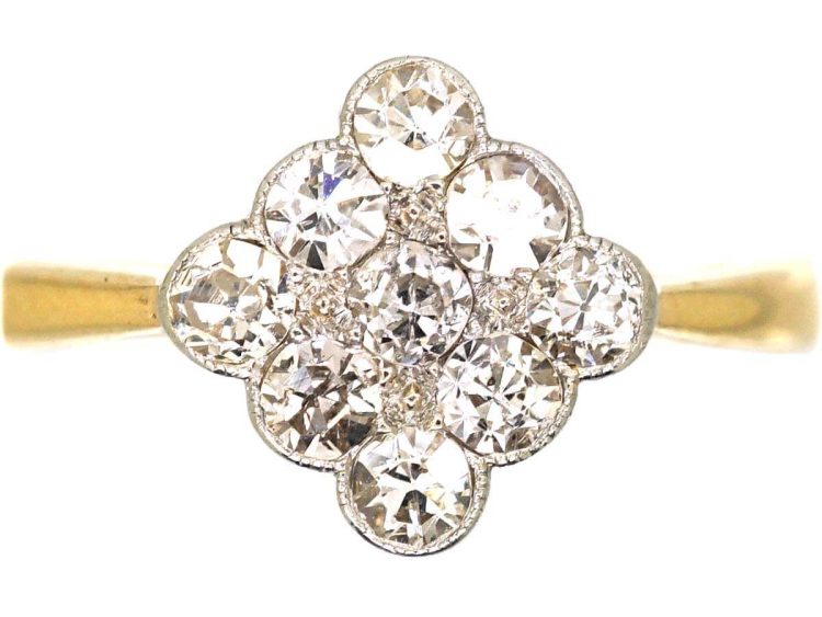 Edwardian 18ct Gold & Platinum Diamond Shaped Ring set with Diamonds