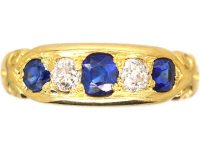 Victorian 18ct Gold Sapphire & Diamond Boat Shaped Ring