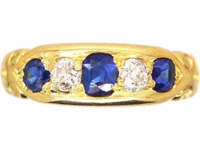 Victorian 18ct Gold Sapphire & Diamond Boat Shaped Ring