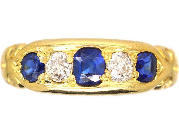 Victorian 18ct Gold Sapphire & Diamond Boat Shaped Ring
