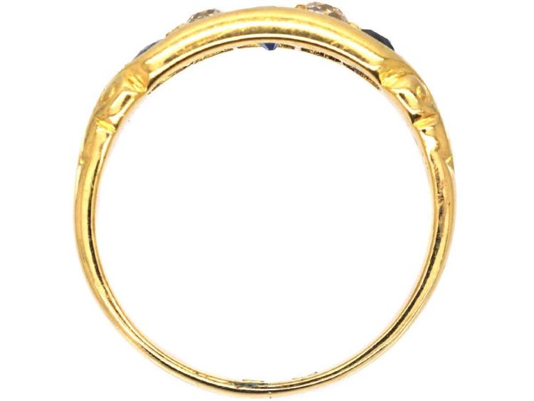 Victorian 18ct Gold Sapphire & Diamond Boat Shaped Ring