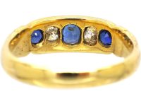 Victorian 18ct Gold Sapphire & Diamond Boat Shaped Ring