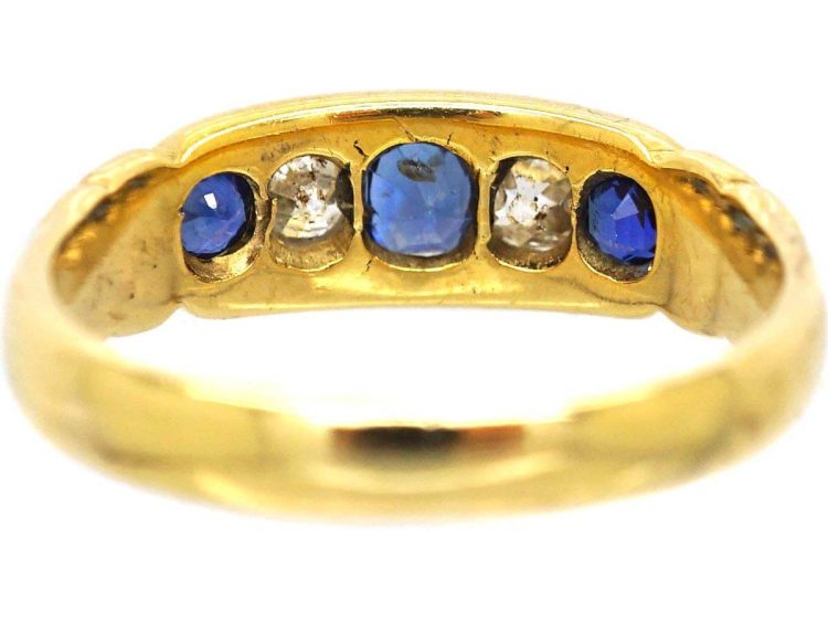 Victorian 18ct Gold Sapphire & Diamond Boat Shaped Ring