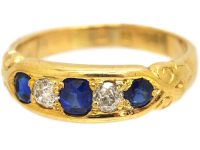 Victorian 18ct Gold Sapphire & Diamond Boat Shaped Ring