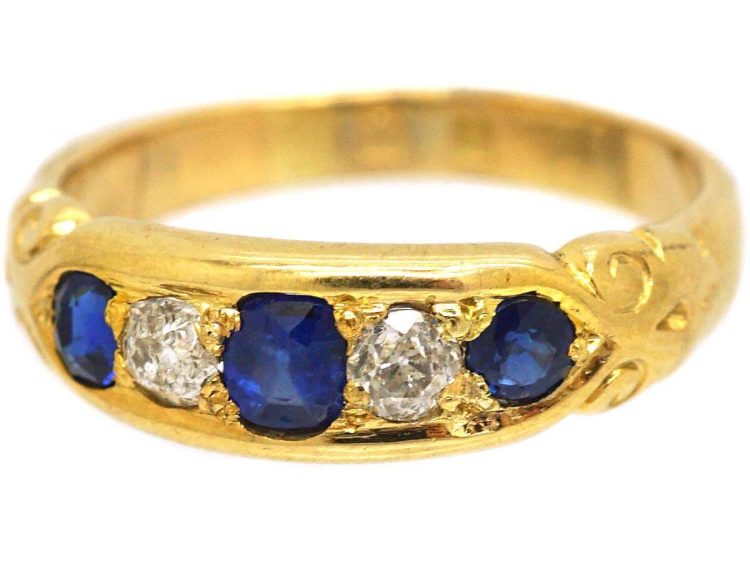 Victorian 18ct Gold Sapphire & Diamond Boat Shaped Ring