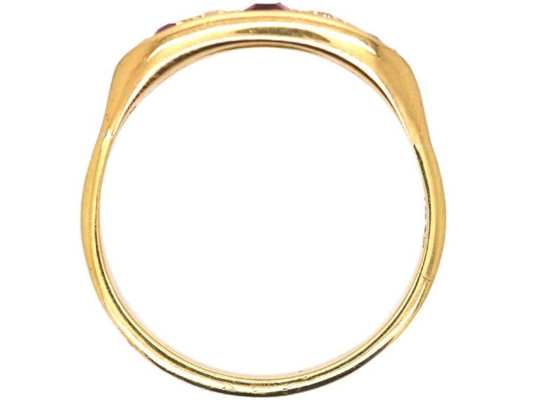 Edwardian 18ct Gold Boat Shaped Ring set with Rubies & Diamonds