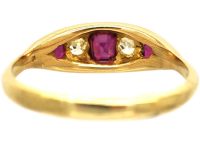 Edwardian 18ct Gold Boat Shaped Ring set with Rubies & Diamonds