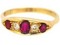 Edwardian 18ct Gold Boat Shaped Ring set with Rubies & Diamonds