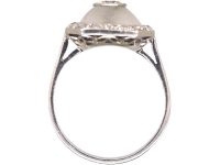Art Deco French Platinum, Frosted Rock Crystal & Diamond Ring