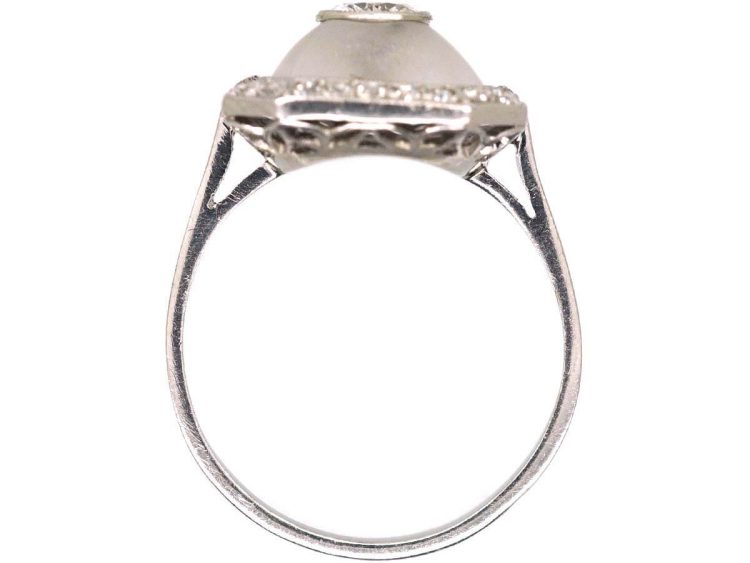 Art Deco French Platinum, Frosted Rock Crystal & Diamond Ring