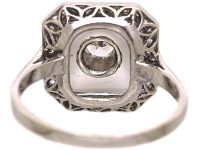 Art Deco French Platinum, Frosted Rock Crystal & Diamond Ring