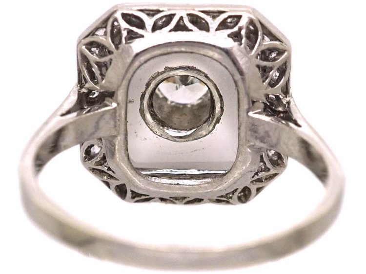 Art Deco French Platinum, Frosted Rock Crystal & Diamond Ring