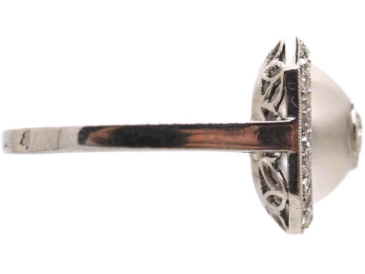 Art Deco French Platinum, Frosted Rock Crystal & Diamond Ring