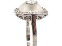 Art Deco French Platinum, Frosted Rock Crystal & Diamond Ring