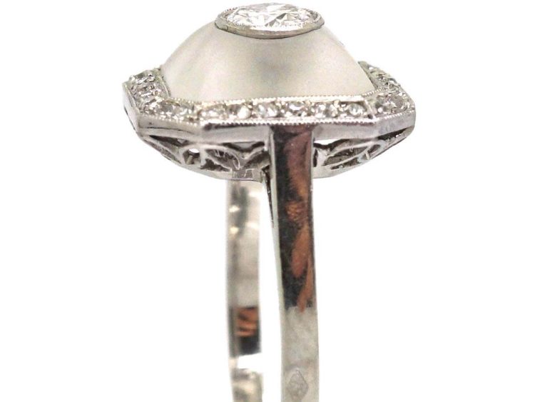 Art Deco French Platinum, Frosted Rock Crystal & Diamond Ring