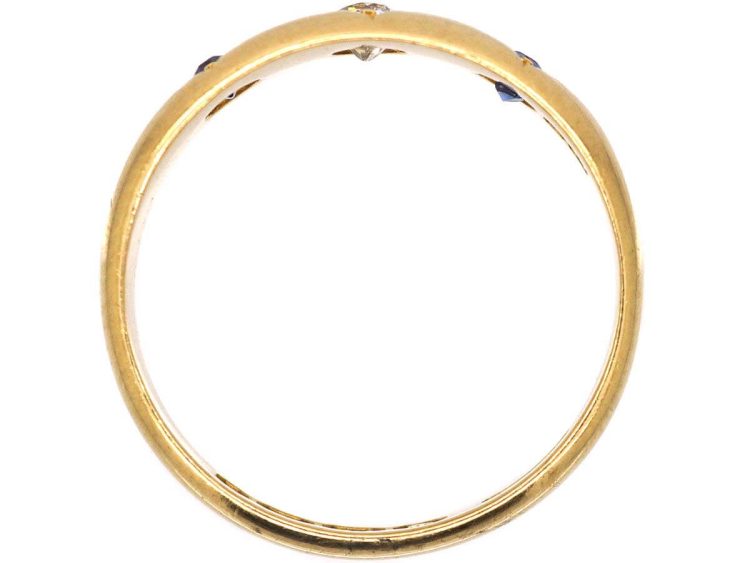 Victorian 18ct Gold Three Stone Sapphire & Diamond Gypsy Ring
