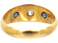 Victorian 18ct Gold Three Stone Sapphire & Diamond Gypsy Ring