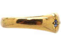 Victorian 18ct Gold Three Stone Sapphire & Diamond Gypsy Ring