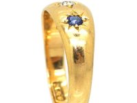 Victorian 18ct Gold Three Stone Sapphire & Diamond Gypsy Ring