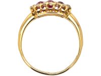 Victorian 18ct Gold Three Stone Ruby & Diamond Oval Cluster Ring