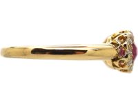 Victorian 18ct Gold Three Stone Ruby & Diamond Oval Cluster Ring
