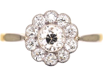 Edwardian 18ct Gold & Platinum Diamond Cluster Ring