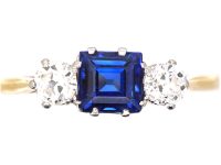 Edwardian 18ct Gold & Platinum Sapphire & Diamond Three Stone Ring
