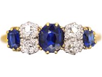 Edwardian 18ct Gold & Platinum Three Stone Sapphire & Diamond Ring