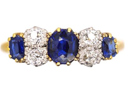 Edwardian 18ct Gold & Platinum Three Stone Sapphire & Diamond Ring