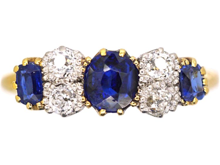 Edwardian 18ct Gold & Platinum Three Stone Sapphire & Diamond Ring