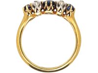 Edwardian 18ct Gold & Platinum Three Stone Sapphire & Diamond Ring