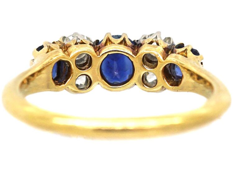 Edwardian 18ct Gold & Platinum Three Stone Sapphire & Diamond Ring