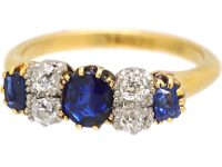 Edwardian 18ct Gold & Platinum Three Stone Sapphire & Diamond Ring