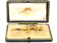 Edwardian 15ct Gold Lizard Brooch set with Rubies & Natural Split Pearls
