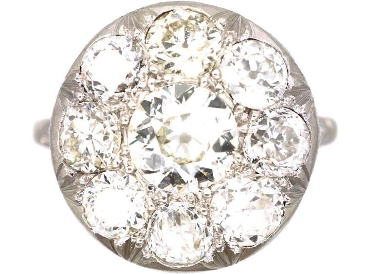 Early 20th Century French Platinum Diamond Cluster Ring