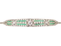Art Deco 18ct White Gold Bracelet set with Emeralds & Diamonds