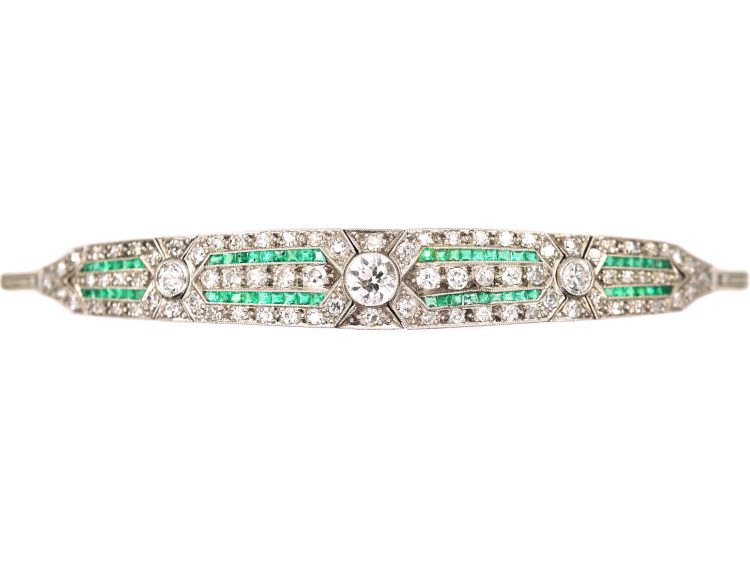 Art Deco 18ct White Gold Bracelet set with Emeralds & Diamonds