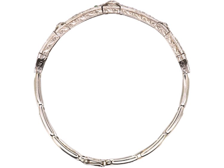 Art Deco 18ct White Gold Bracelet set with Emeralds & Diamonds